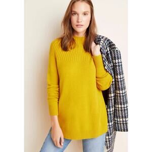Anthropologie Welford Sweater Womens Size Medium Mustard Mock Neck Knit Preppy